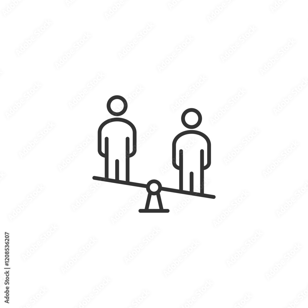 Line art of people on seesaw highlighting balance and equality in relationships Line art of people on seesaw highlighting balance and equality in relationships