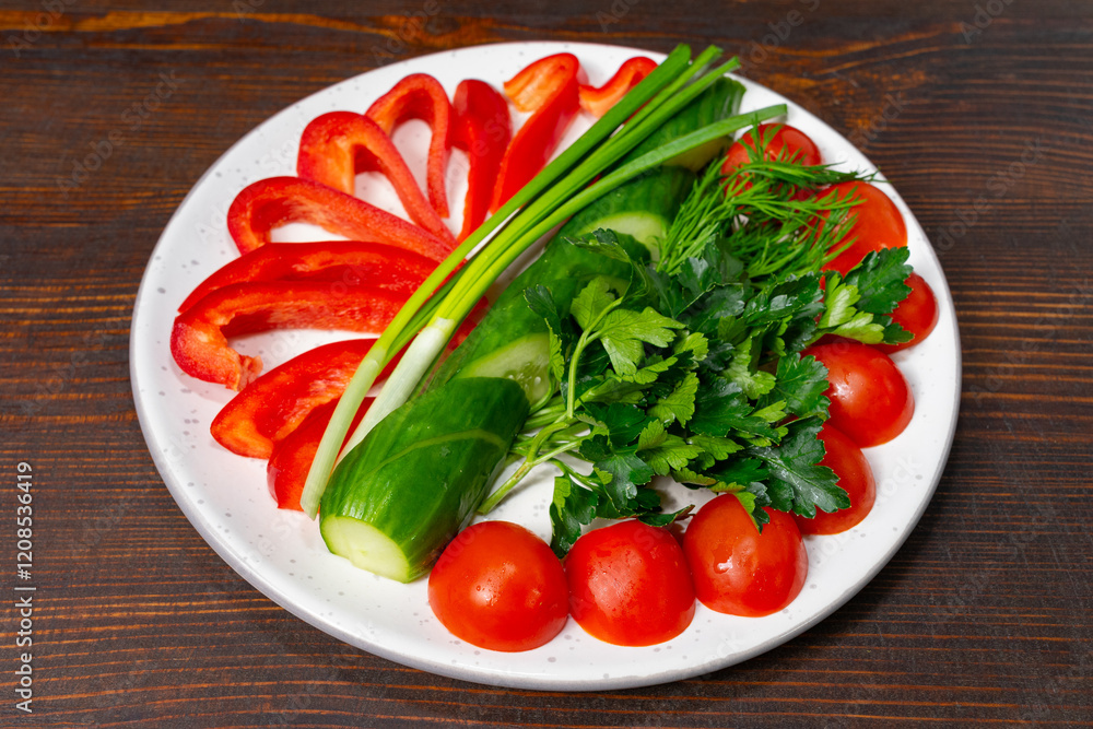 Fresh vegetables arranged beautifully for a healthy meal preparation Savory vegetable pie served with fresh garnishes on a white plate Fresh vegetables arranged beautifully for a healthy meal preparation Savory vegetable pie served with fresh garnishes on a white plate