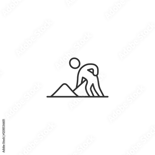 Abstract minimalist icon of person shoveling sand in modern design
