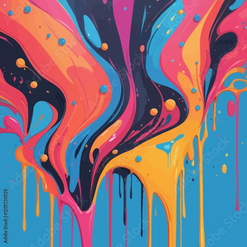 Seamless colorful dripping liquid, moving liquid, splashing liquid, vector and illustration.