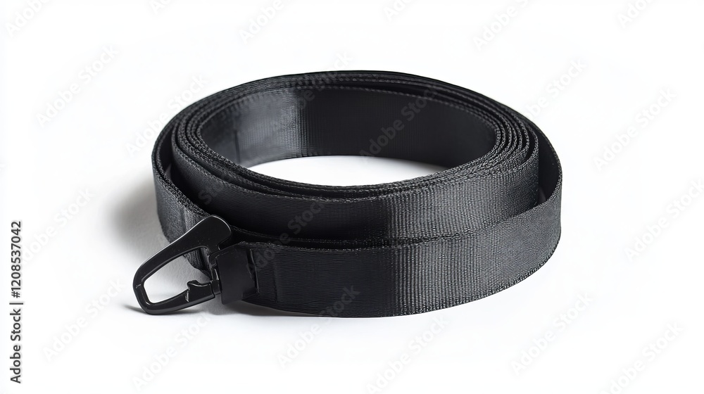 A rolled strap in black, equipped with plastic hooks, ideal for securing items like luggage, gear, or electrical cables A rolled strap in black, equipped with plastic hooks, ideal for securing items like luggage, gear, or electrical cables