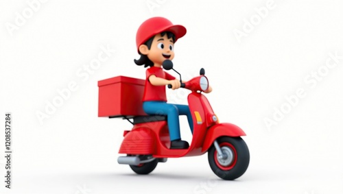 Cartoon Delivery Person Riding Red Scooter