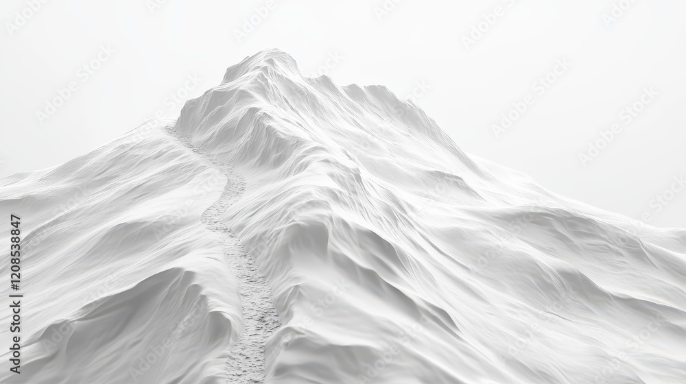 Fototapeta premium Snow-covered mountain peak with wind-blown snow path