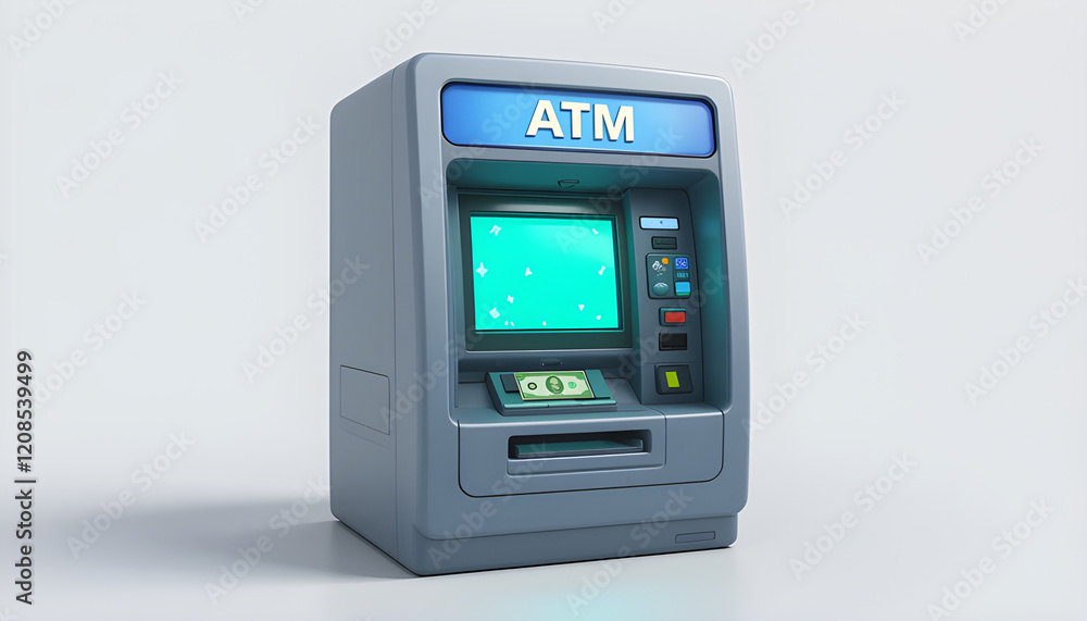 Modern ATM Machine Cash Withdrawal Banking Services Finance Concept Grey Design Isolated 3D Render Modern ATM Machine Cash Withdrawal Banking Services Finance Concept Grey Design Isolated 3D Render
