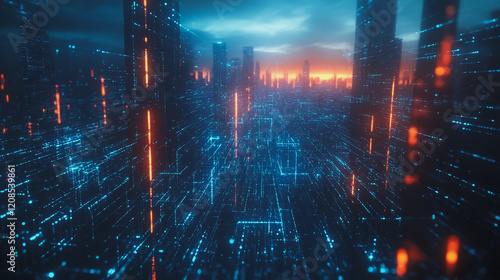 Wallpaper Mural Smart digital Innovation city with connection network reciprocity over the cityscape. of future smart wireless digital city and social media networking systems that connects people with in city Torontodigital.ca