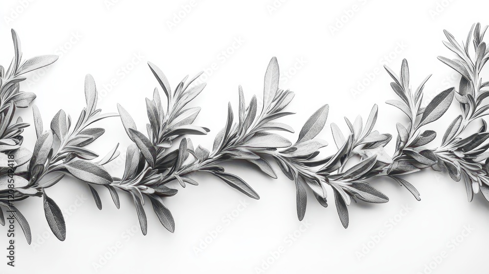 Elegant black and white olive branches on white background Elegant black and white olive branches on white background