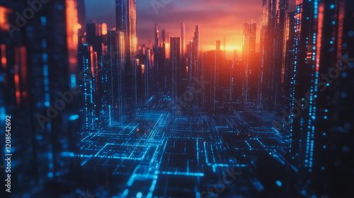 Wallpaper Mural Smart digital Innovation city with connection network reciprocity over the cityscape. of future smart wireless digital city and social media networking systems that connects people with in city Torontodigital.ca