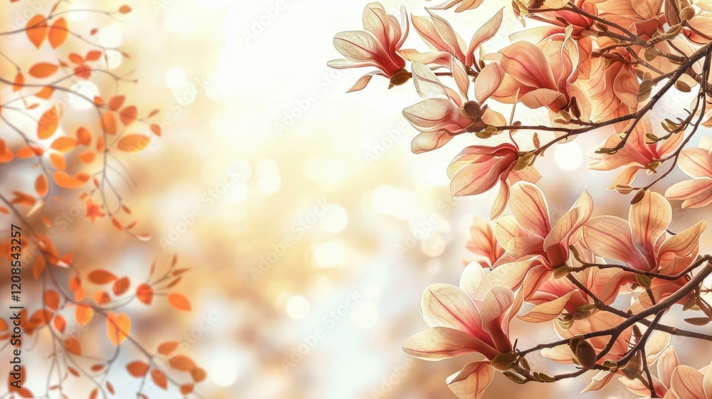 Elegant floral frame with soft sunlight, nature background for seasonal and event designs Elegant floral frame with soft sunlight, nature background for seasonal and event designs