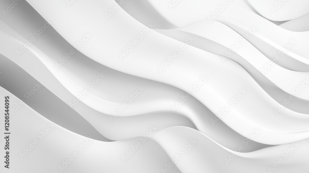 Smooth white abstract wavy surface with fluid 3d shapes in minimal design Smooth white abstract wavy surface with fluid 3d shapes in minimal design