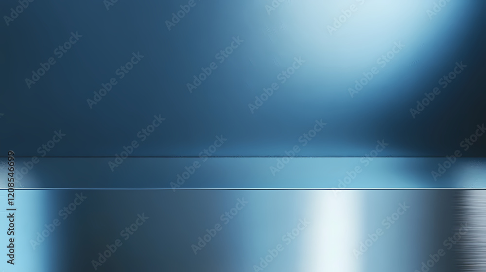 The empty silver stainless steel table top with matte blue background. for product display. Silver Peak. Illustration The empty silver stainless steel table top with matte blue background. for product display. Silver Peak. Illustration
