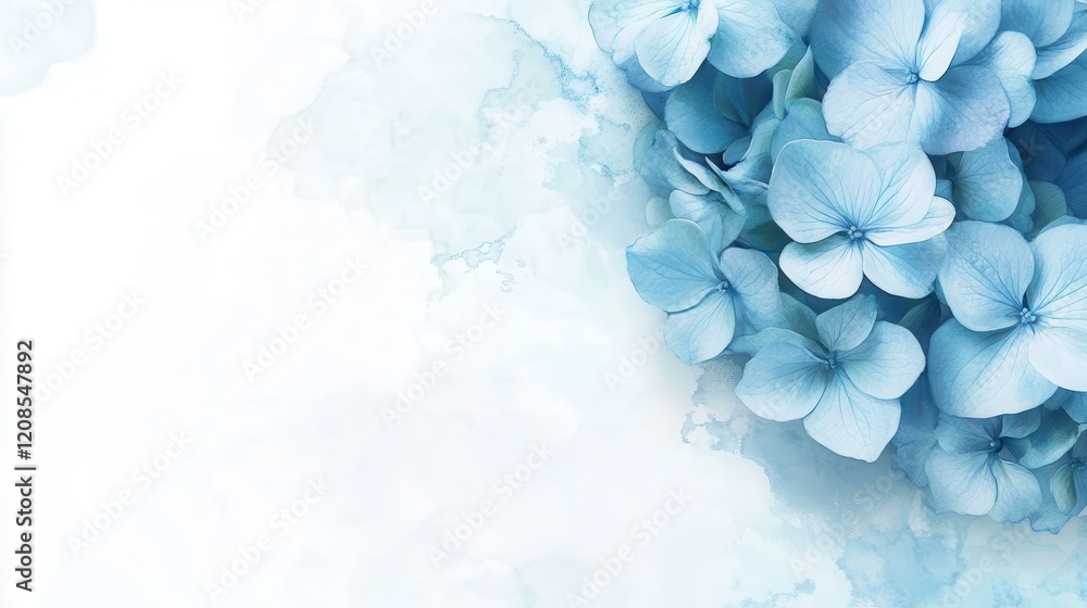 Elegant blue hydrangeas on a soft watercolor background