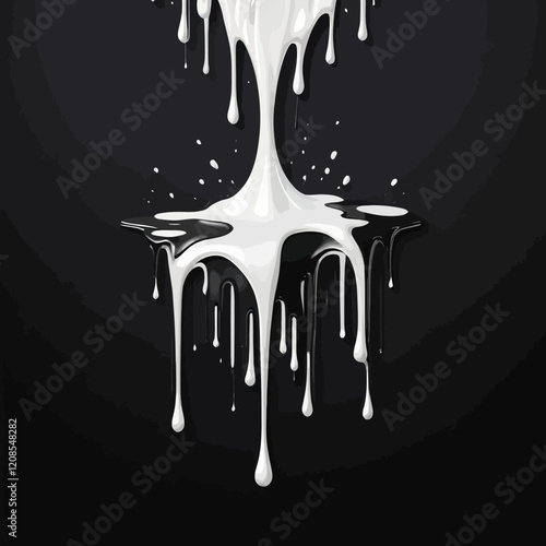 Seamless milky white dripping liquid, moving liquid, splashing liquid, vector and illustration.