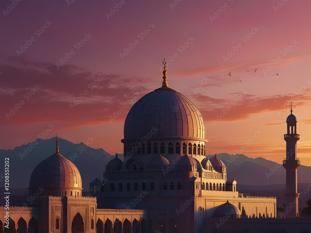 Obraz premium Silhouette of a mosque at sunset