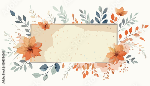 Autumn flowers composition. Abstract vector art floral background vector, wallpaper with watercolor, leaf framed, flower, vivid foliage, aquarelle frame, in green and blue, summer colors.