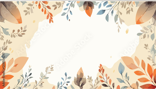 Autumn flowers composition. Abstract vector art floral background vector, wallpaper with watercolor, leaf framed, flower, vivid foliage, aquarelle frame, in green and blue, summer colors.