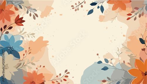 Autumn flowers composition. Abstract vector art floral background vector, wallpaper with watercolor, leaf framed, flower, vivid foliage, aquarelle frame, in green and blue, summer colors.