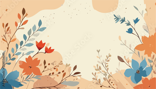 Autumn flowers composition. Abstract vector art floral background vector, wallpaper with watercolor, leaf framed, flower, vivid foliage, aquarelle frame, in green and blue, summer colors.