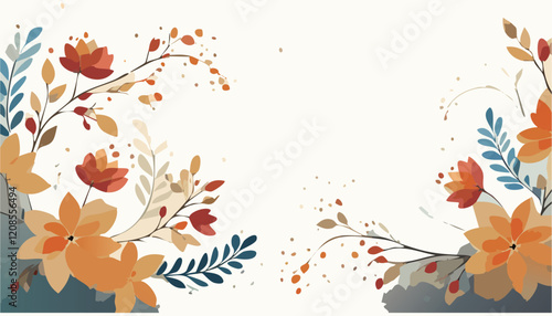 Abstract vector art floral background vector, wallpaper with watercolor, leaf framed, flower, vivid foliage, aquarelle frame, in green and blue, summer colors.