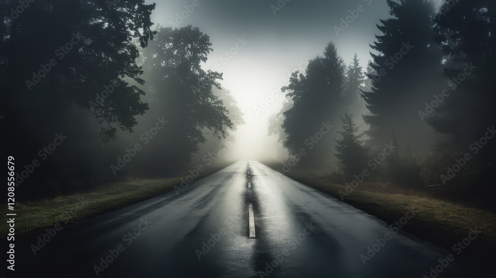 A tranquil road shrouded in mist, flanked by dark trees, creates a serene and mysterious atmosphere perfect for introspection. A tranquil road shrouded in mist, flanked by dark trees, creates a serene and mysterious atmosphere perfect for introspection.