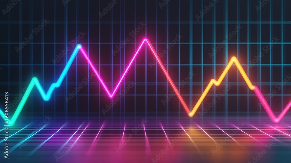 Colorful Digital Graph with Neon Lines on Dark Grid Background Colorful Digital Graph with Neon Lines on Dark Grid Background