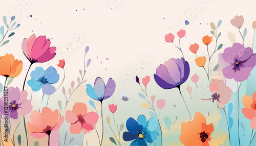 Abstract vector art floral background vector, wallpaper with watercolor, leaf framed, flower, vivid foliage, aquarelle frame, in green and blue, summer colors.