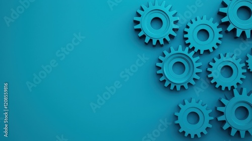Turquoise Gears on a Light Blue Background for Industrial Concepts