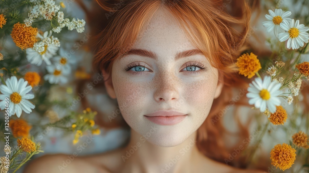 joyful portrait series of redheaded woman surrounded by seasonal flowers monthly calendar concept natural light authentic beauty joyful portrait series of redheaded woman surrounded by seasonal flowers monthly calendar concept natural light authentic beauty