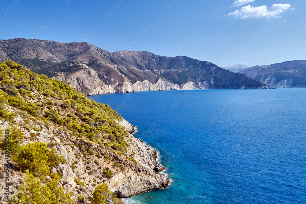 mountains and rocky coast on the island of Kefalonia mountains and rocky coast on the island of Kefalonia