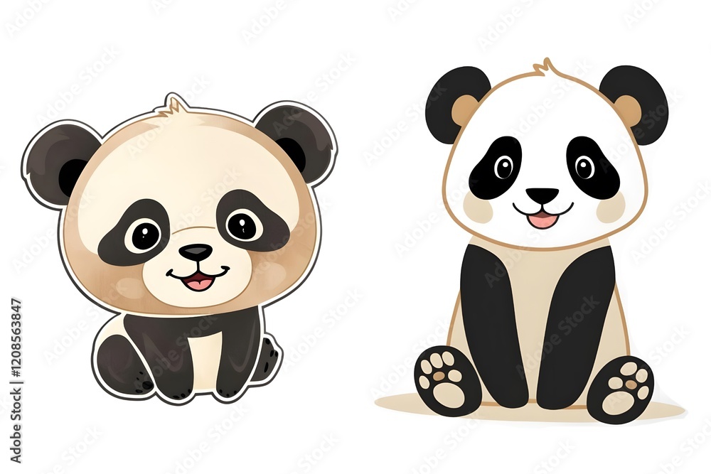 Naklejka premium watercolor style panda vector sticker, PNG, cute poster, PNG bundle, clipart, isolated background