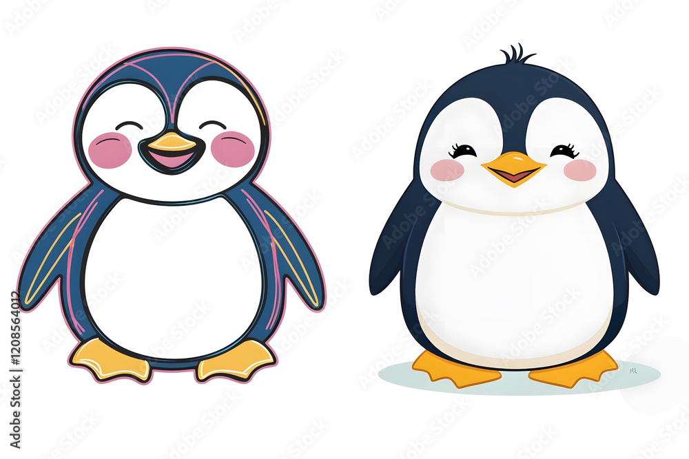 Fototapeta premium watercolor style penguin vector sticker, PNG, cute poster, PNG bundle, clipart, isolated background