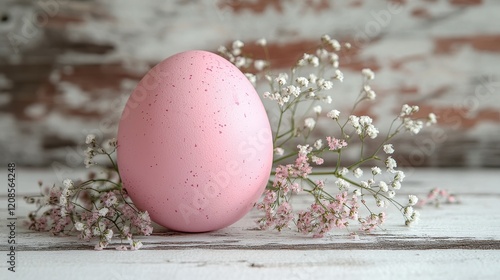 Pink easter egg with gypsophila for spring holiday decor