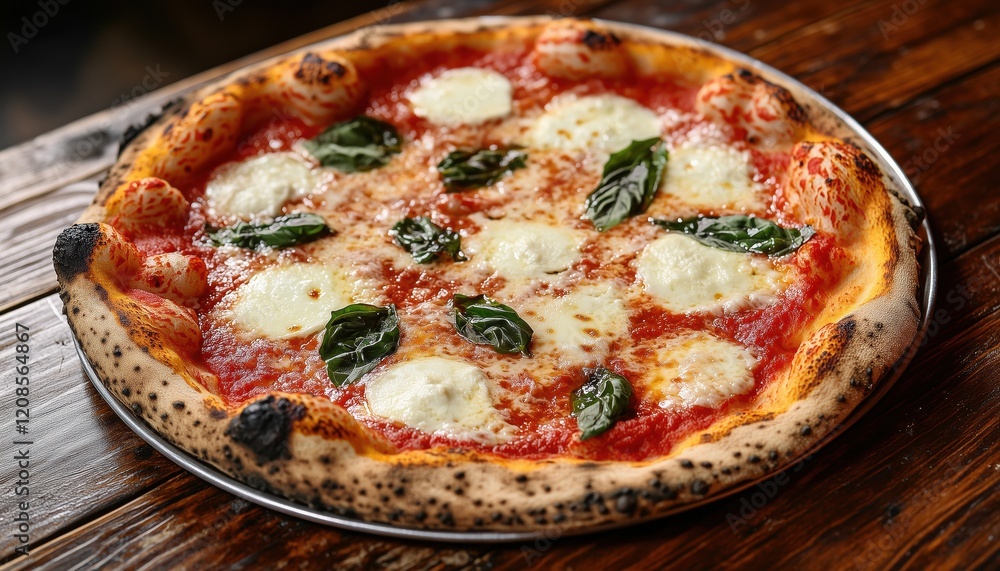 Top-View Presentation Of A Delectable Margherita Pizza On A Rustic Wooden Table With Space For Additional Toppings Or Presentation. Top-View Presentation Of A Delectable Margherita Pizza On A Rustic Wooden Table With Space For Additional Toppings Or Presentation.