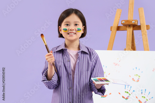 Cute Asian girl with paints...