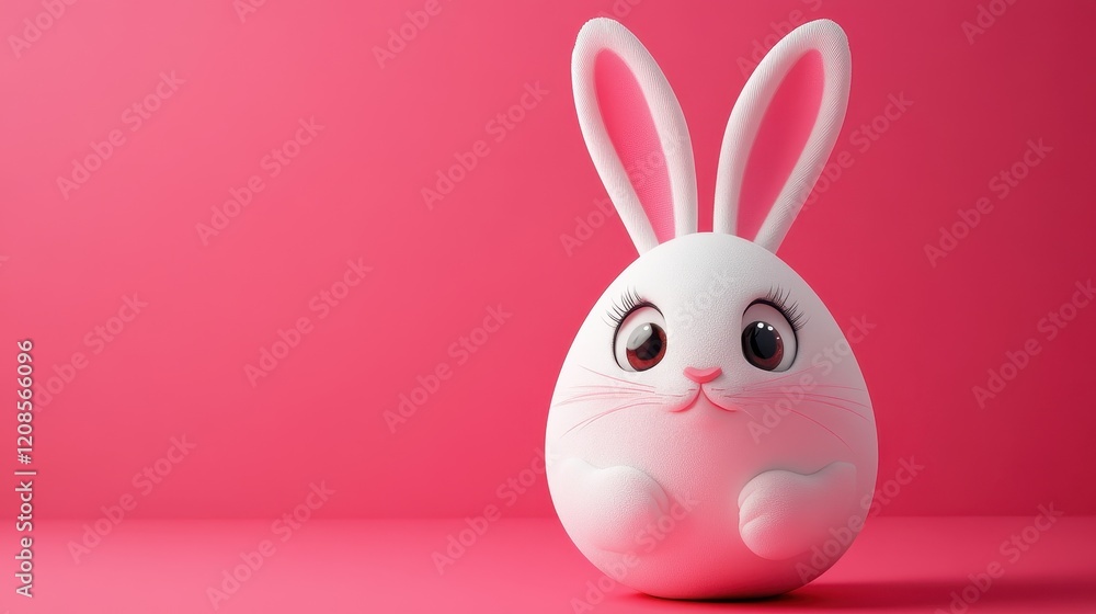 Fototapeta premium Whimsical easter egg with bunny face against pink backdrop for festive design