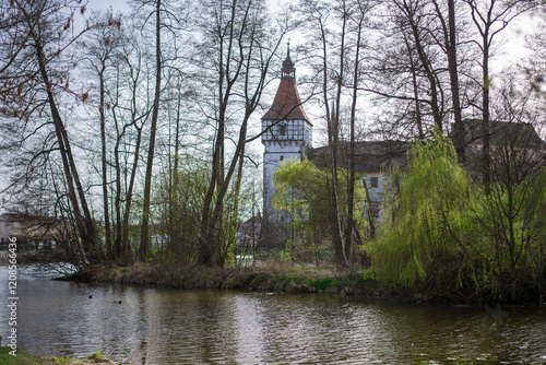 medieval castle Blatna with wooden fackverk tower photo