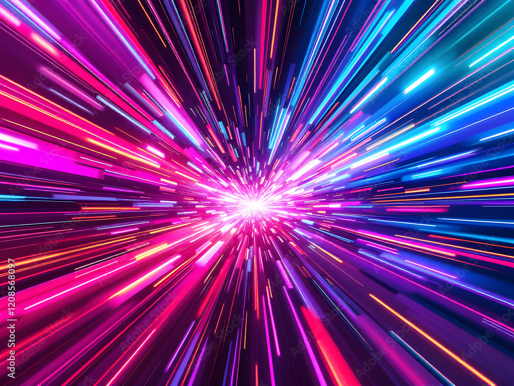 Digital neon light trails bursting with vibrant colors and dynamic energy. Digital neon light trails bursting with vibrant colors and dynamic energy.