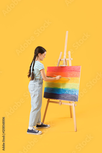 Cute girl painting on canva...