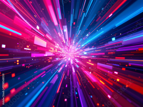 Digital neon light trails bursting with vibrant colors and dynamic energy.