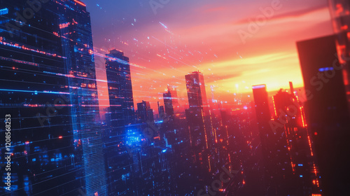 Wallpaper Mural Smart digital Innovation city with connection network reciprocity over the cityscape. of future smart wireless digital city and social media networking systems that connects people with in city Torontodigital.ca