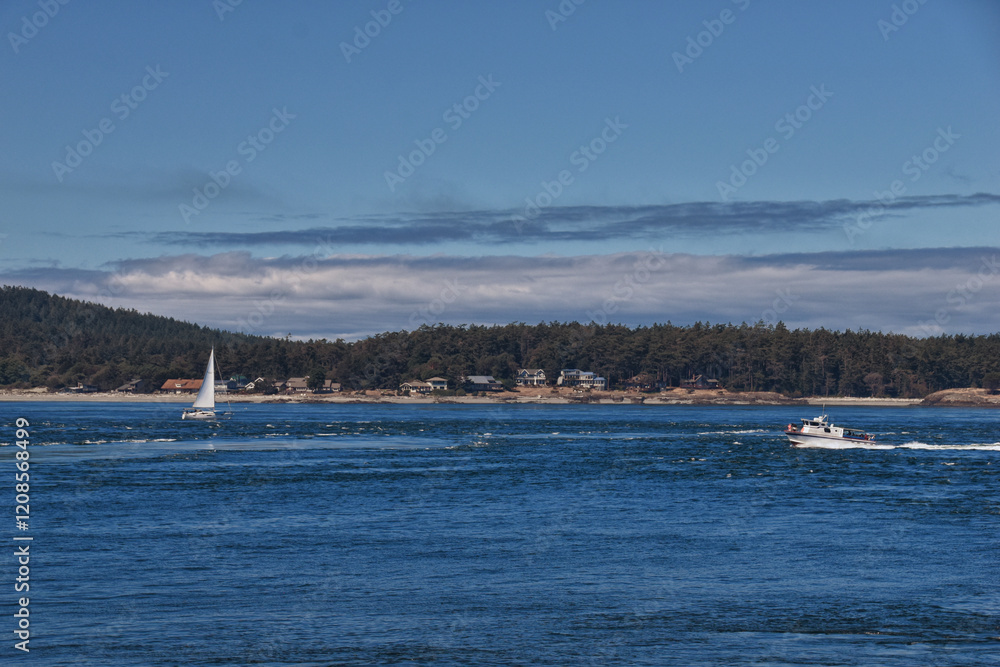 Shark Reef Sanctuary coastal ocean views Lopez Island, San Juan Islands summer 2024, Washington, United States.