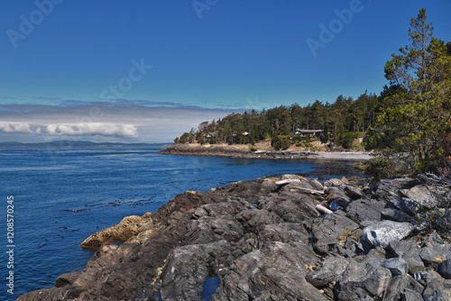 Shark Reef Sanctuary coastal ocean views Lopez Island, San Juan Islands summer 2024,  Washington, United States.