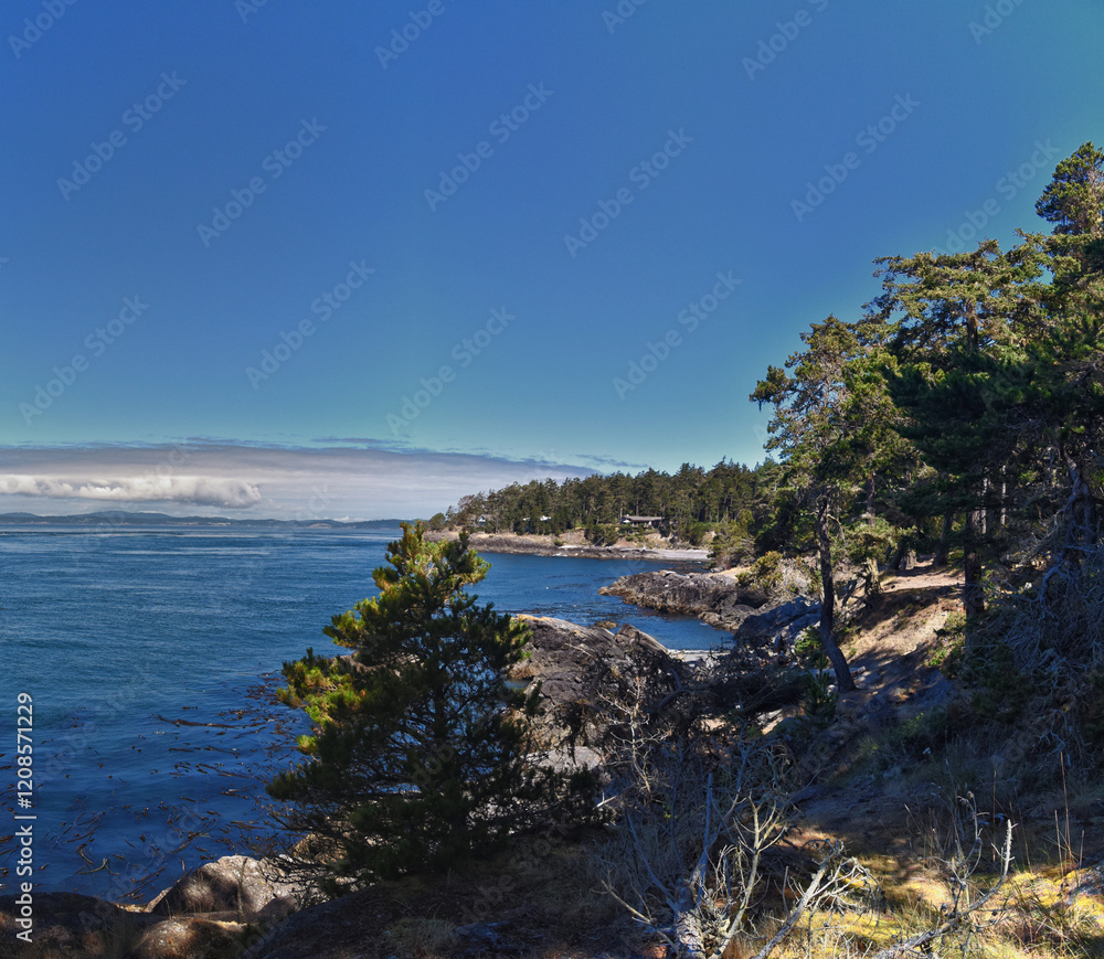 Shark Reef Sanctuary coastal ocean views Lopez Island, San Juan Islands summer 2024, Washington, United States.