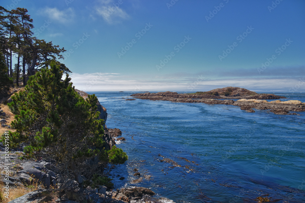 Shark Reef Sanctuary coastal ocean views Lopez Island, San Juan Islands summer 2024, Washington, United States.
