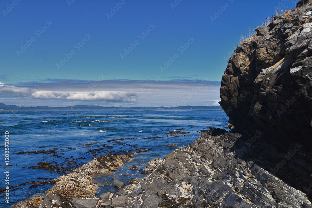 Shark Reef Sanctuary coastal ocean views Lopez Island, San Juan Islands summer 2024, Washington, United States.