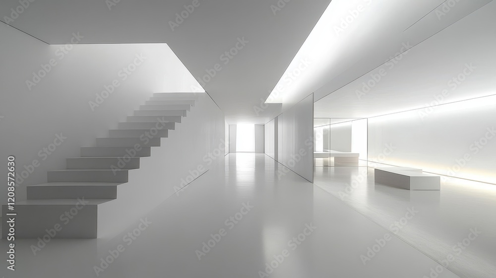 Obraz premium Minimalist White Interior Staircase Hallway Design