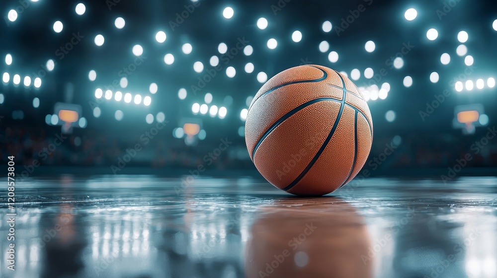 Blur shot of a basketball at rest, rich brown court floor forming a smooth background, perfect for a sports-themed banner Blur shot of a basketball at rest, rich brown court floor forming a smooth background, perfect for a sports-themed banner