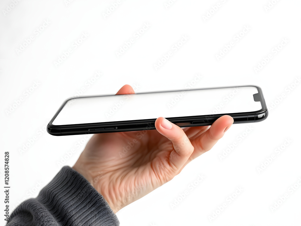 Hand holding smartphone with blank screen. Hand holding smartphone with blank screen.