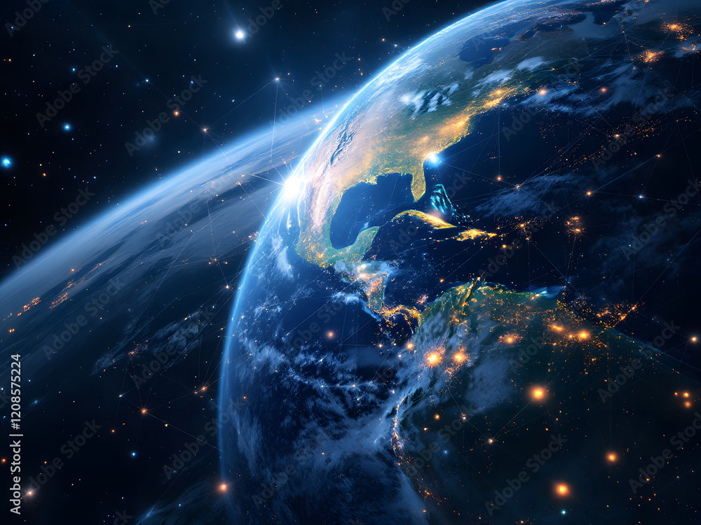 Obraz premium Sunrise over Earth's horizon from space.