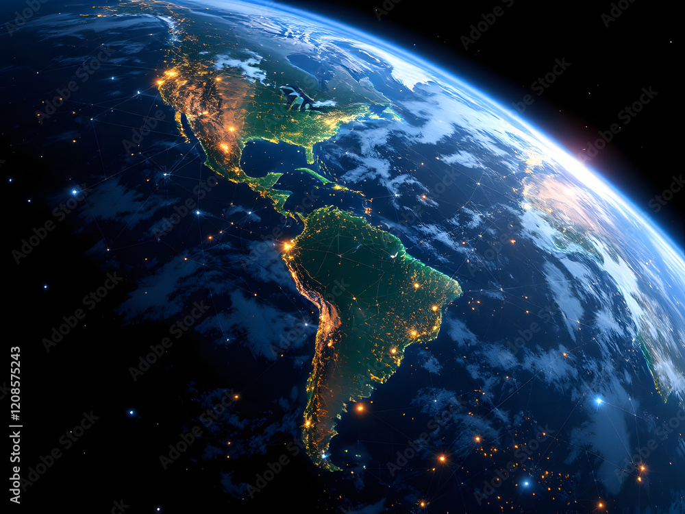 Fototapeta premium Sunrise over Earth's horizon from space.