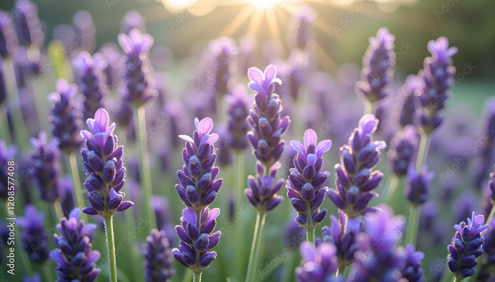 Fototapeta premium Lavender flowers blooming with sunlight